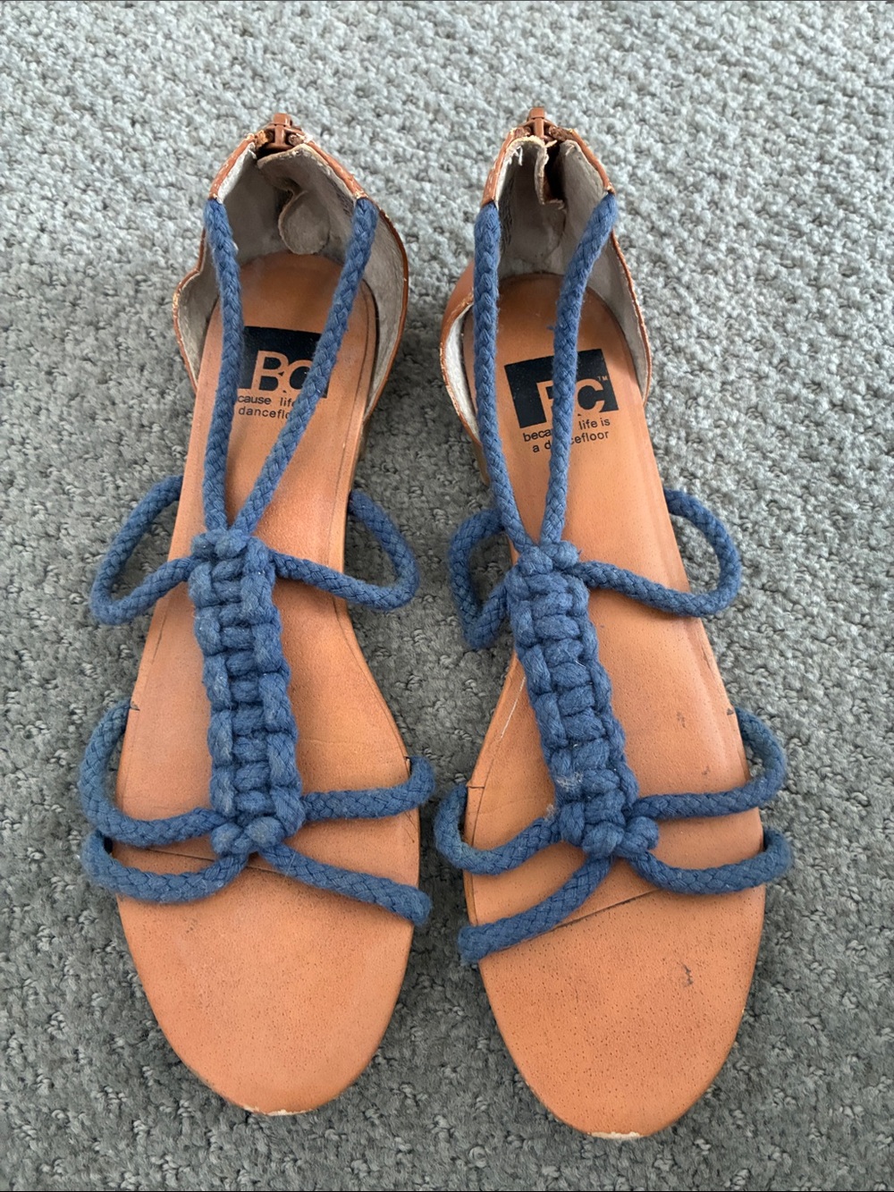 Footwear Blue Braided Strap Tan Sandals